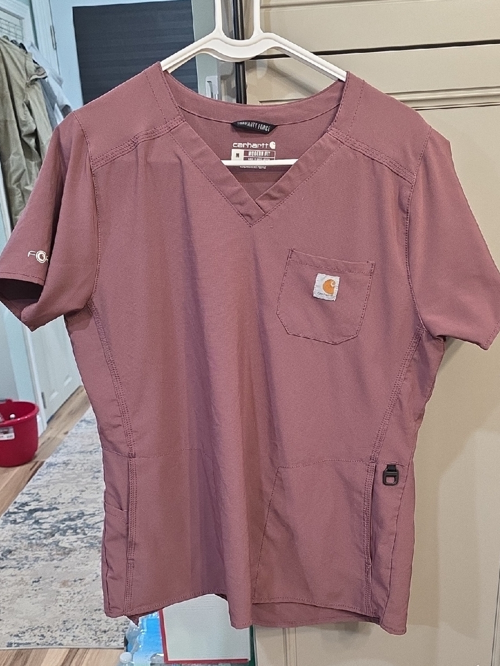 Carhartt Dusty Rose Women's V-Neck Scrub Top with Pocket
